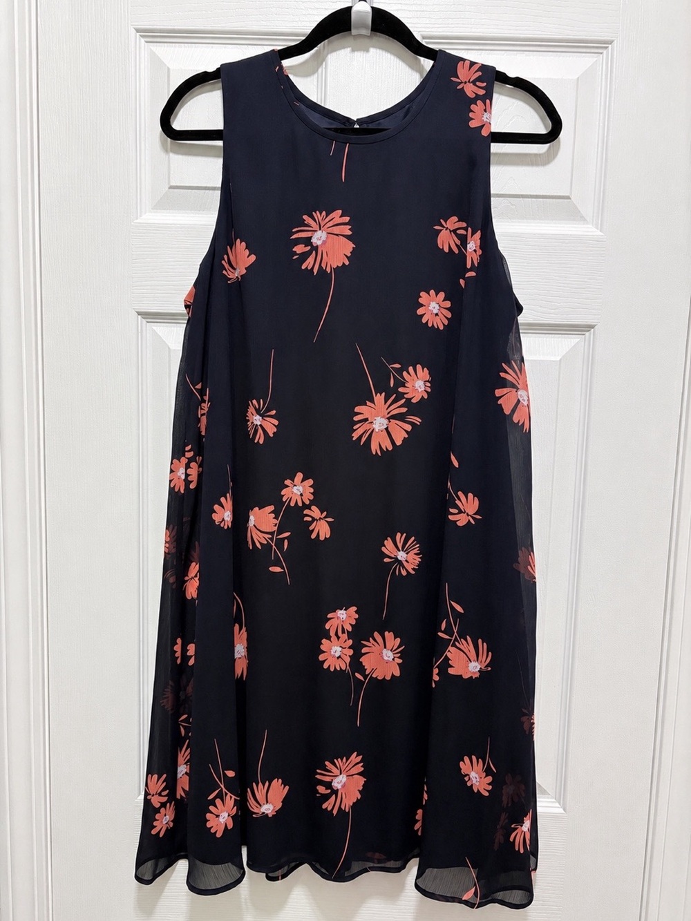 Tommy Hilfiger Dress Large Navy Rose Floral Sleeveless Chiffon Shift